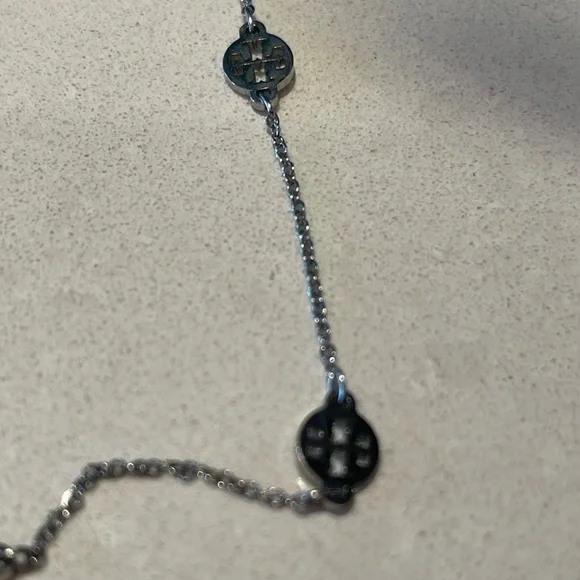 Tory Burch Miller Medallion Station Logo Silver Necklace - Picture 6 of 7